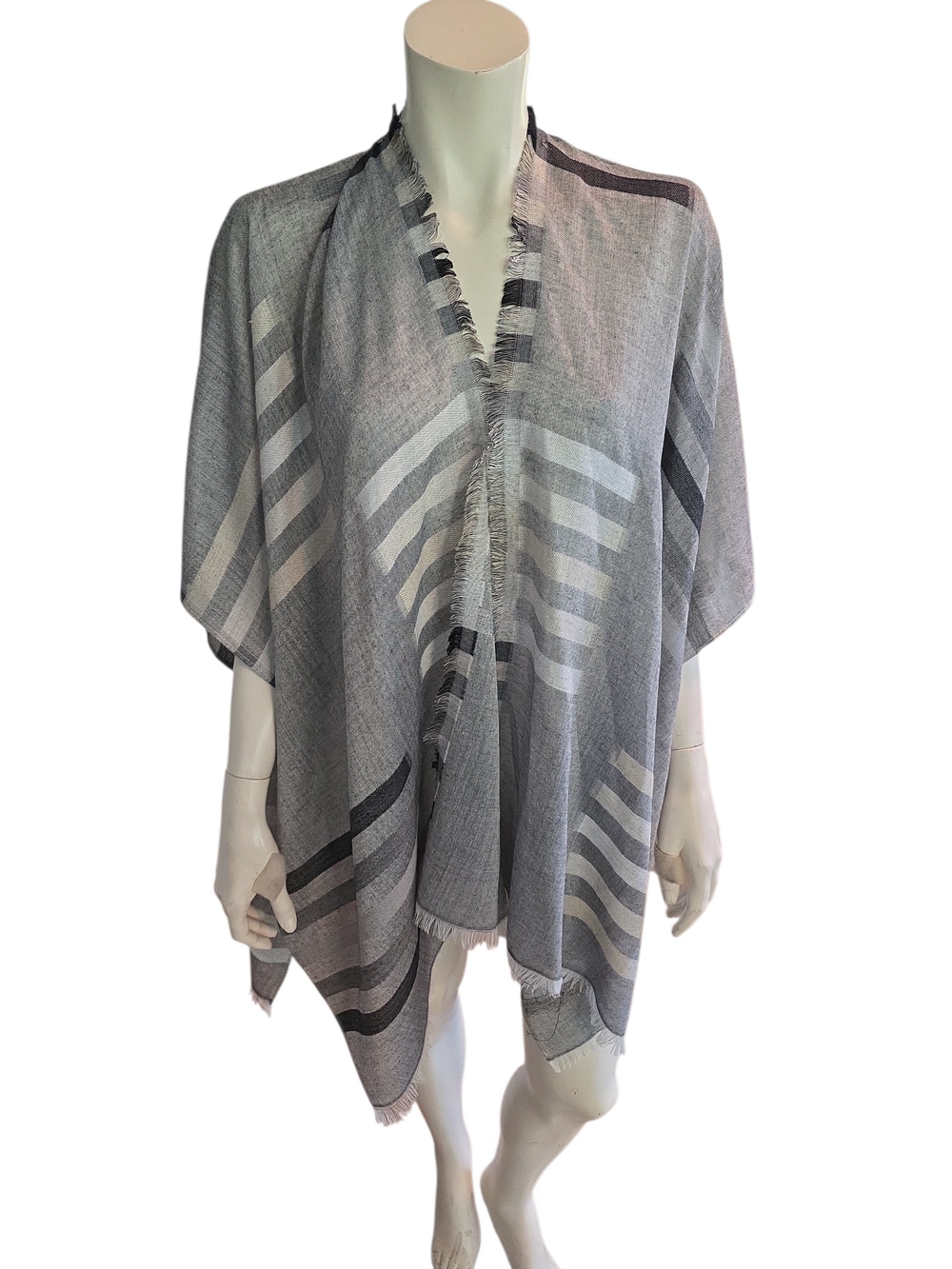 Sonoma Gray Striped Fringe Swim Cover-Up Wrap